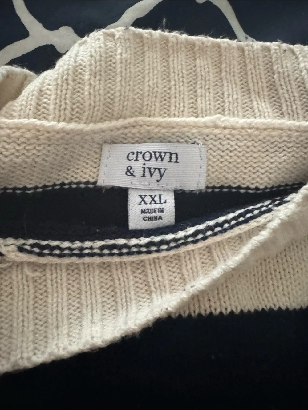 Crown & Ivy Striped Crewneck Sweater in Ivory with Multicolor Stripes